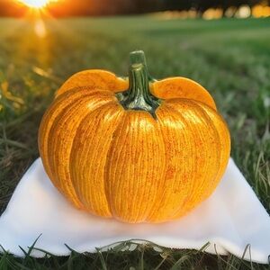 Vtg Ceramic Orange Pumpkin Napkin Holder Autumn Harvest Table Decor